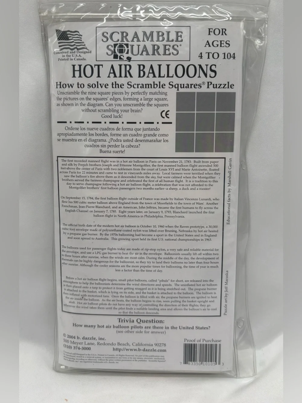 B Dazzle Hot Air Balloons And Candy Scramble Squares 9 Piece Puzzles Excellent